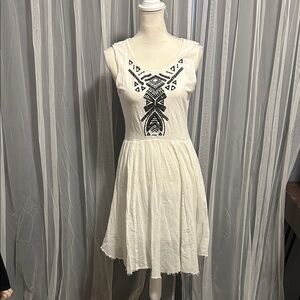 Free People White Toosaloosa Sleeveless Slub Meadows Dress with Black Pattern